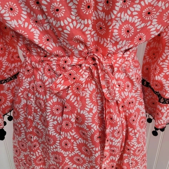 Garden Freak Rare Grow a Pear Coral Pink Black Pom Floral Dress Funky Bright L - Picture 8 of 11